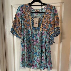 GiGio Plus Women's Boho Floral Flutter Sleeve Blouse